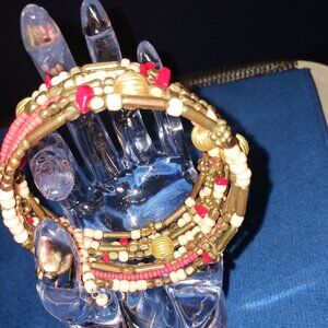 Bohemian Pink, Gold & Red Bracelet/Bangle